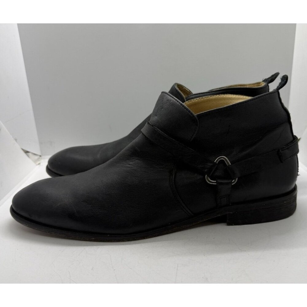 Hudson London Men’s Chelsea Ankle Boot Eu 44/Us 11 Black Leather Strappy Pull On — image 3 of 8